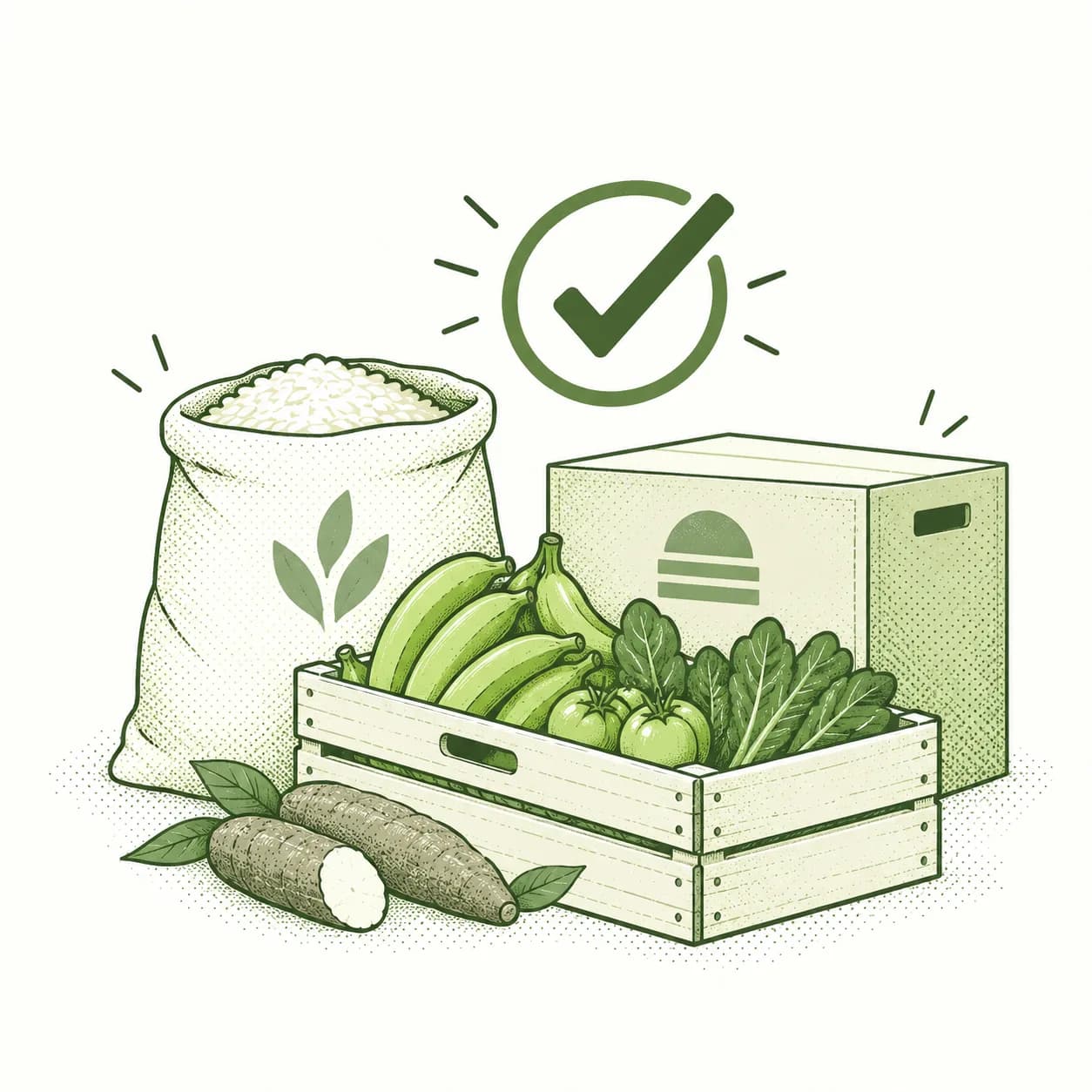 Illustration of grocery stock with a hand-drawn availability check