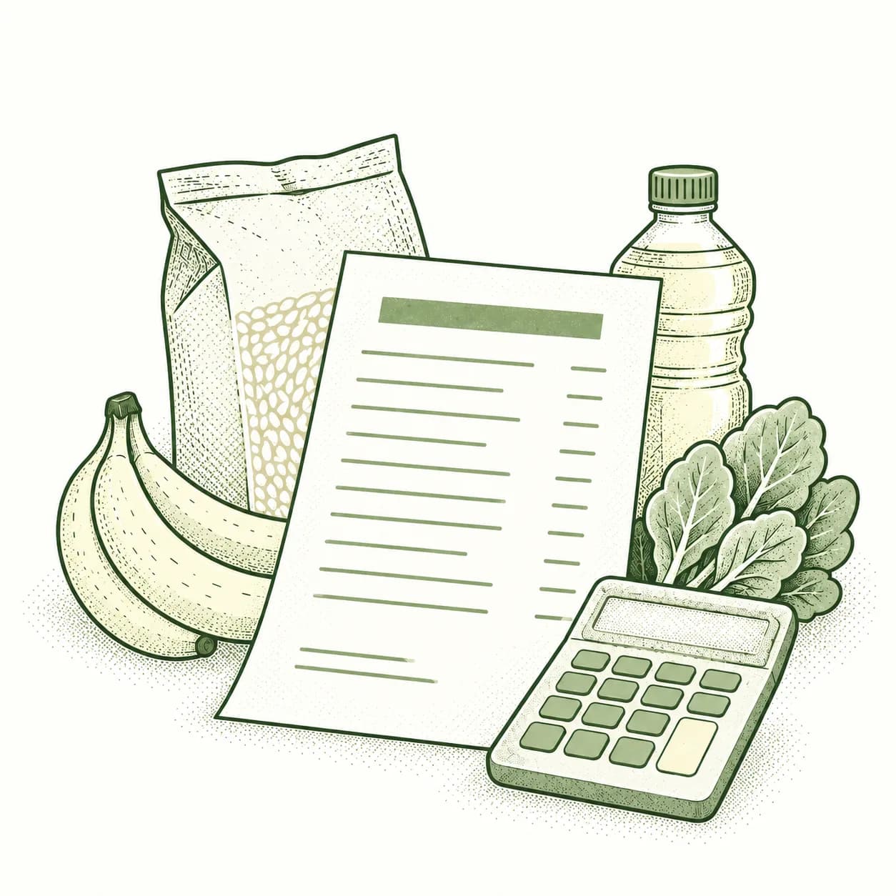 Illustration of a grocery quote sheet with a pencil and calculator