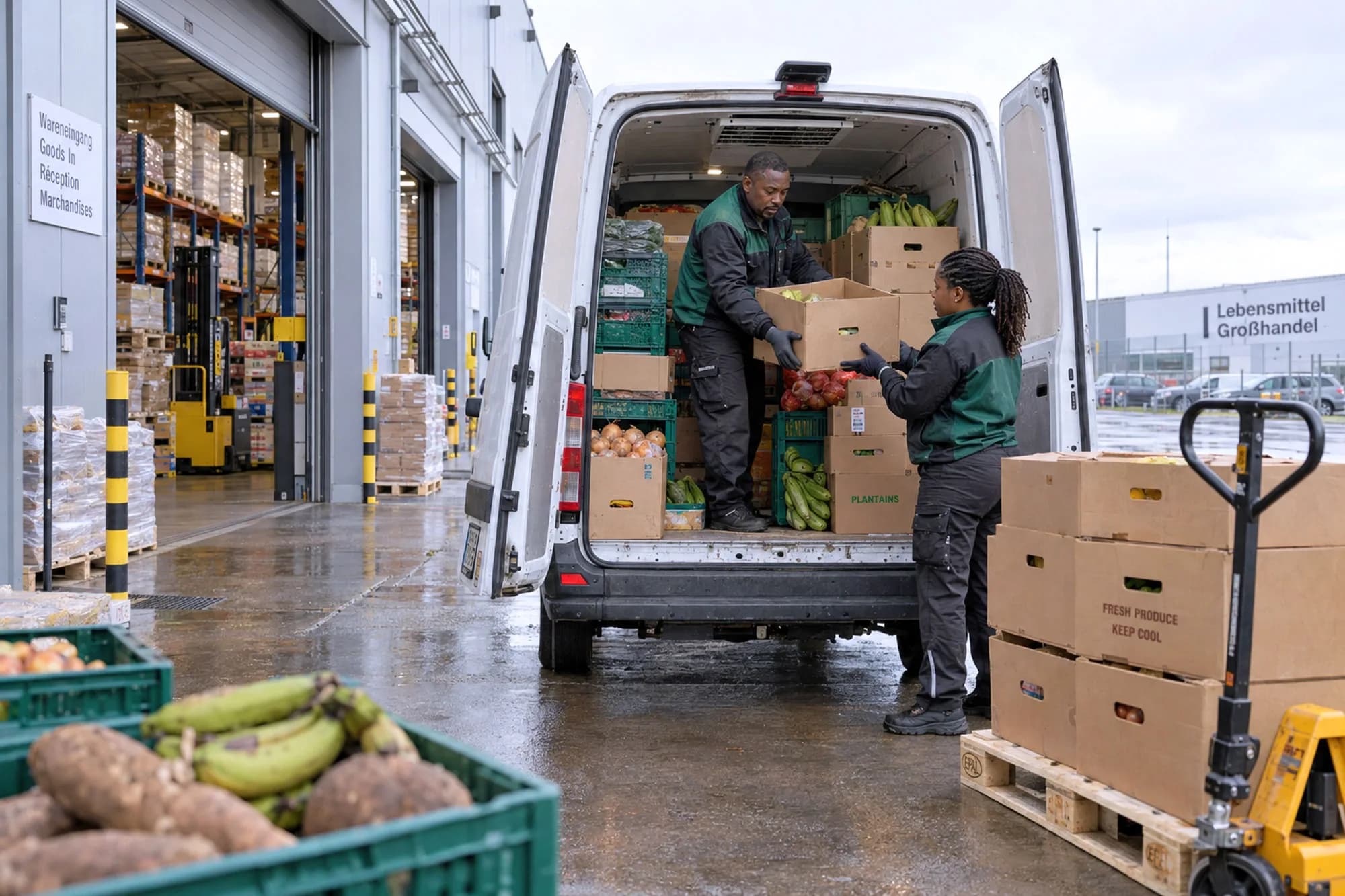 Delivery van being loaded with wholesale food products