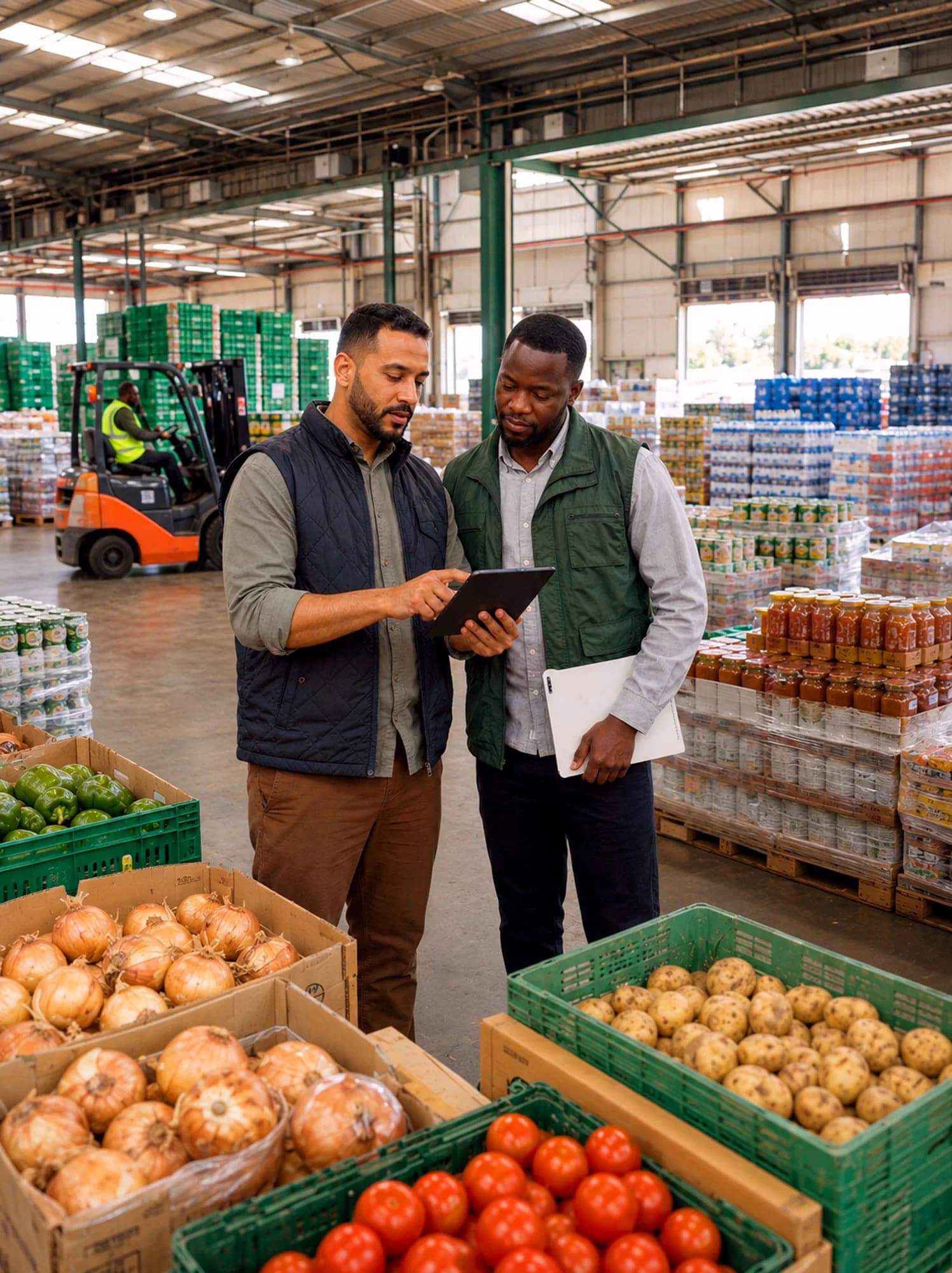Distribution partners coordinating stock inside a wholesale warehouse